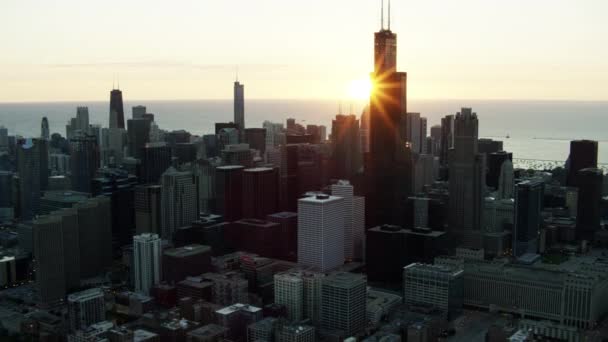 朝阳的美国芝加哥的西尔斯大厦 — 图库视频影像