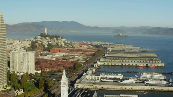 Terminal Pelabuhan San Francisco dan dermaga perahu — Stok Video
