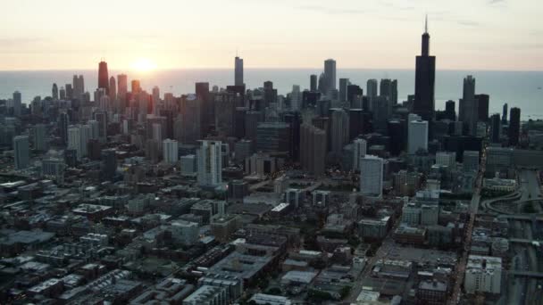 Chicago gündoğumu cityscape bakış — Stok video