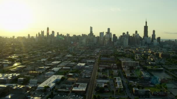 Sun rising over urban areas  of Chicago — Stock Video