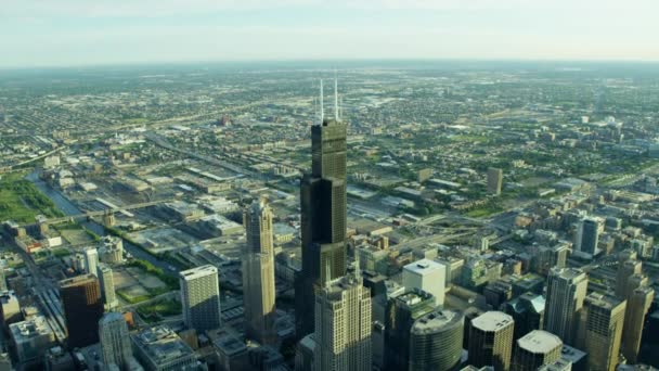 Willis Tower and suburban areas in Chicago — Stock Video