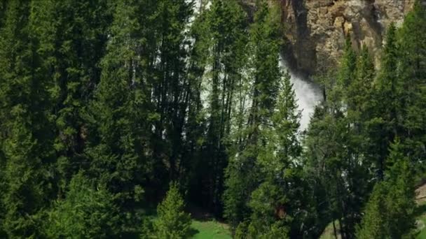 Aerial view Upper Falls waterfall Yellowstone Park Wyoming — Stock Video