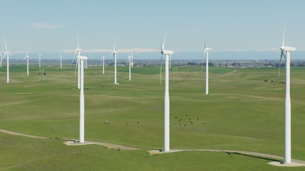 Windkraftanlagen aus der Luft gesunde Umwelt Central Valley Kalifornien — Stockvideo