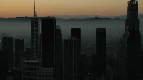 Coucher De Soleil Aérien Vue Illuminée Los Angeles gratte-ciel USA — Video