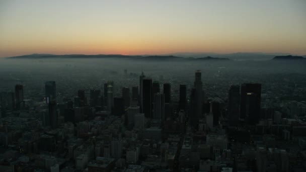 Aerial sunset view of Los Angeles skyscrapers USA — Stok Video