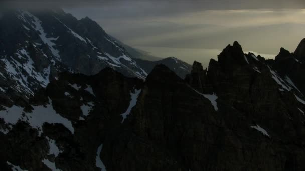 Letecký pohled na východ slunce Jackson Lake Grand Teton Wyoming — Stock video