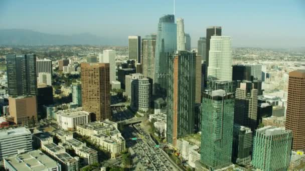 Αεροφωτογραφία του Los Angeles Freeway ουρανοξύστες Αμερική — Αρχείο Βίντεο