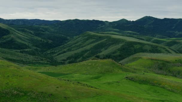Vista aérea praderas rurales fértiles Idaho campo EE.UU. — Vídeo de stock