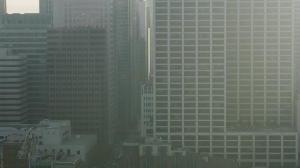 Aerial San Francisco skyscrapers smoke pollution California USA — Stockvideo