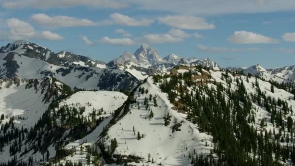 Neige aérienne couverte Mont Moran Teton montagnes USA — Video