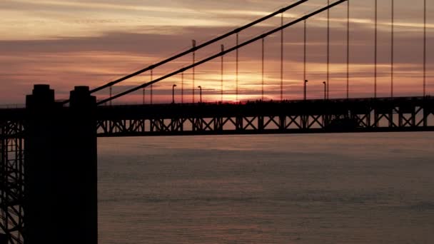 Coucher De Soleil Silhouette Aérienne Golden Gate Bridge San Francisco — Video