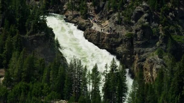 Vista aérea Upper Falls river Yellowstone Park USA — Vídeos de Stock
