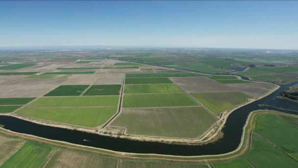 Antenne von Patchwork-Pflanzen Flusswasserstraßen Landwirtschaft USA — Stockvideo