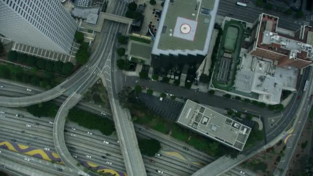Aerial overhead view vehicle Freeway Los Angeles California — Stockvideo