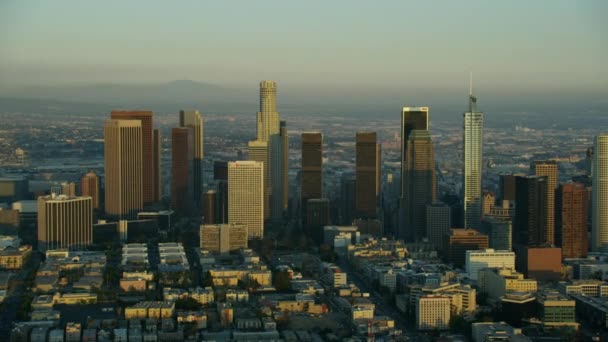 Aerial sunset view of Los Angeles skyscrapers USA — Stock Video