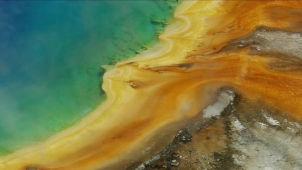 Aerial view hot geothermal geyser water Yellowstone Park — Stock Video
