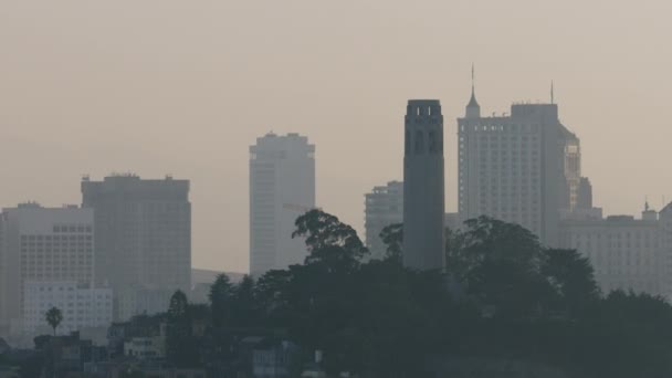 Hava gün batımı Coit Kulesi San Francisco Körfezi Kaliforniya — Stok video