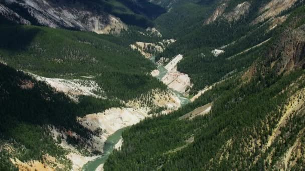 Widok z lotu ptaka rzeka Wielki Kanion Park Narodowy Yellowstone — Wideo stockowe