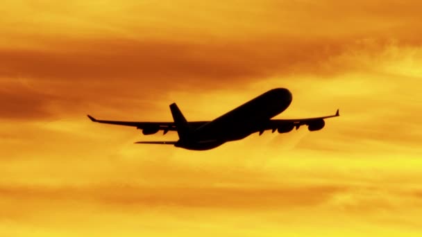 Vista aérea al atardecer silueta avión de pasajeros Los Ángeles — Vídeo de stock
