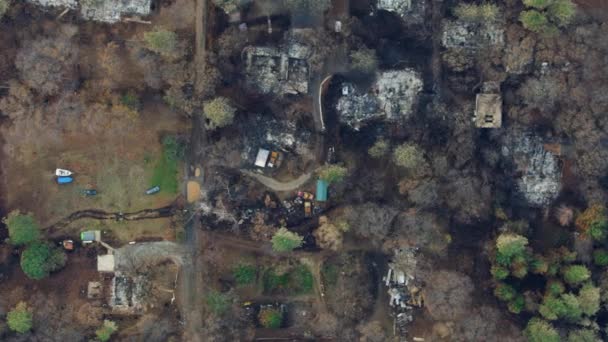 Aerial overhead destruction from Campfire wildfire Paradise America — Vídeos de Stock