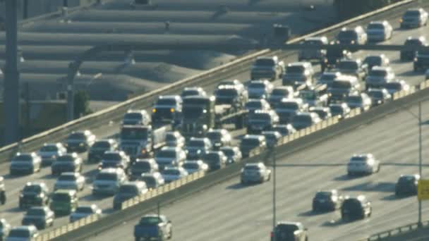 Vista aérea Santa Monica Autopista tráfico matutino LA — Vídeo de stock