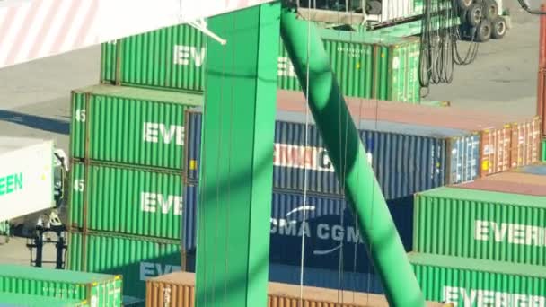 Гарячий журавель піднімає вантажний контейнер Порт з Лос - Анджелеса. — стокове відео