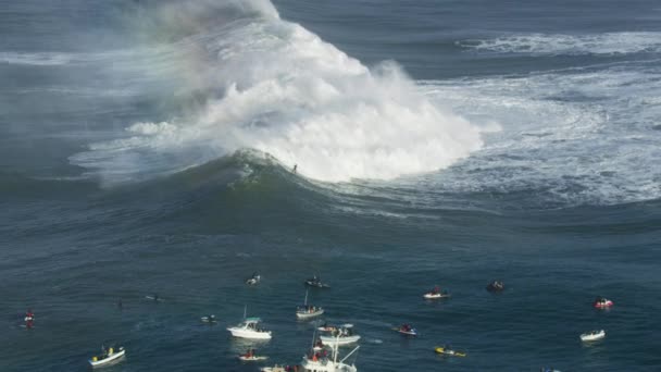 Luchtsurfers op extreme surfwedstrijd Mavericks America — Stockvideo