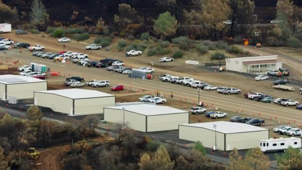 Aerial Utility vehicles Paradise airport FEMA emergency depot — Stock Video