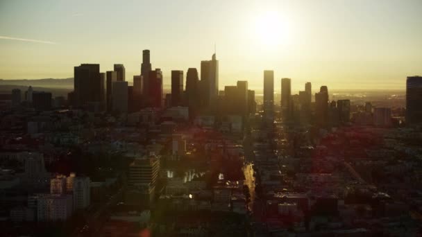 Вид с воздуха MacArthur Park LA city skyline — стоковое видео