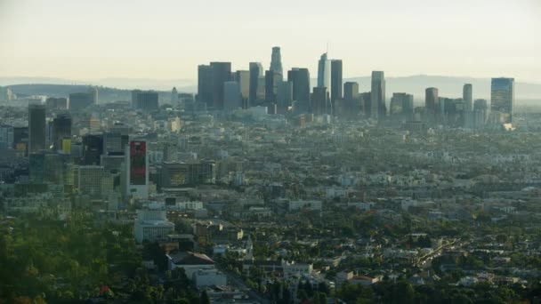 Fashion District air view and center LA skyline — стокове відео