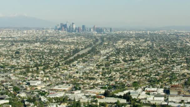 Aerial view Santa Monica freeway Los Angeles cityscape — Stock Video