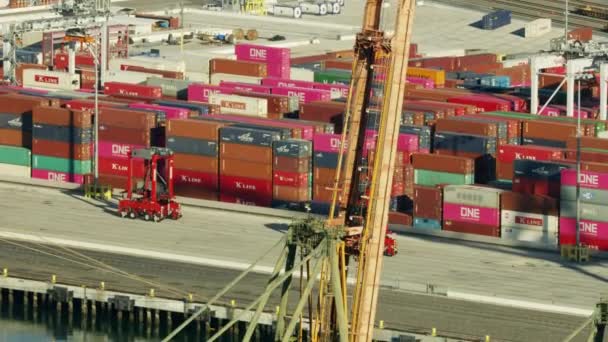 Aerial view automated straddle carriers Americas Port LA — 图库视频影像