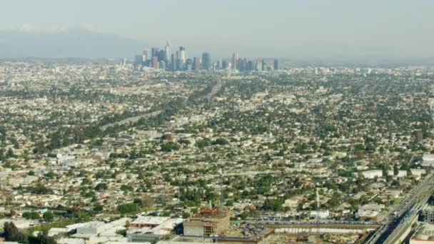 Aerial view central Los Angeles and city skyline — Stock Video