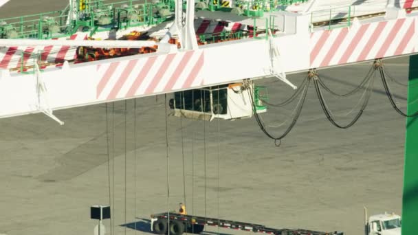 Aerial view container crane mechanism Port of LA — 图库视频影像