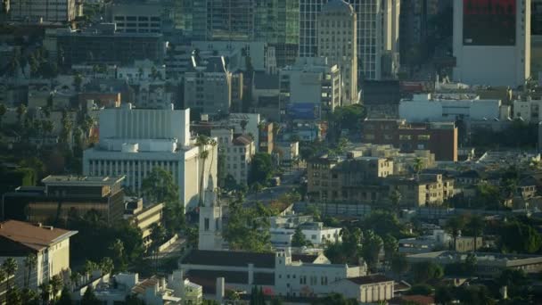 Légi napkelte kilátás Wilshire Boulevard Koreatown Los Angeles — Stock videók