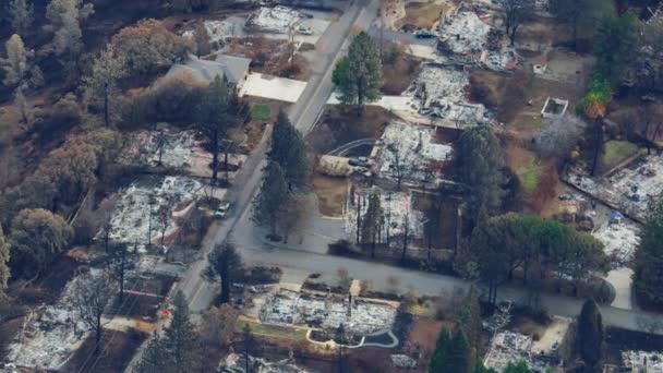 Aerial view Campfire wildfire totally destroyed Paradise California — Stock Video