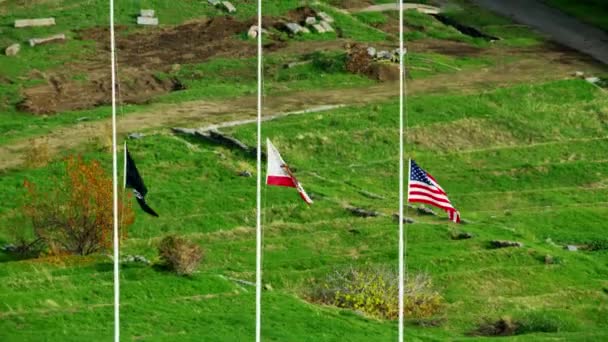 Vista aérea Bandeiras nacionais a meio mastro — Vídeo de Stock