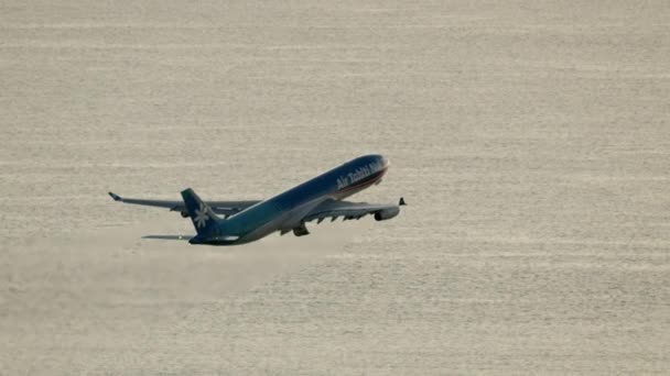 공중 일몰 광경 태평양의 비행기 비행 LA — 비디오