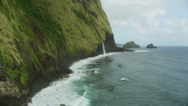 空中ビューの熱帯雨林岩の崖の滝｜Big Island — ストック動画