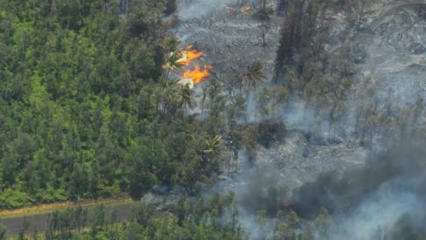 Aerea di lava vulcanica distruggendo strada Kilauea Hawaii — Video Stock