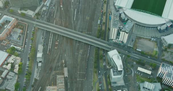 Vista aérea del amanecer La Trobe Street Bridge Melbourne — Vídeos de Stock