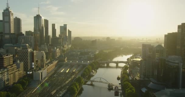 Luftaufnahme bei Sonnenaufgang am Yarra River Melbourne — Stockvideo