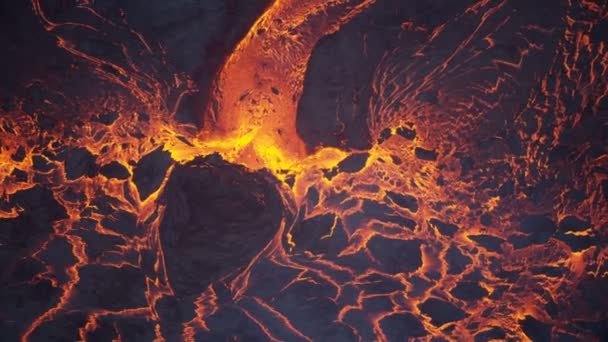 Vzdušný pohled na rozpálené červené sopečné magma tekoucí — Stock video