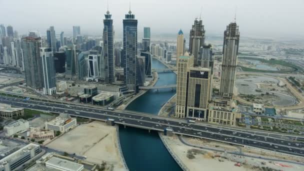 Widok na miasto Aerial Drapacze chmur Downtown Business Bay Dubai — Wideo stockowe