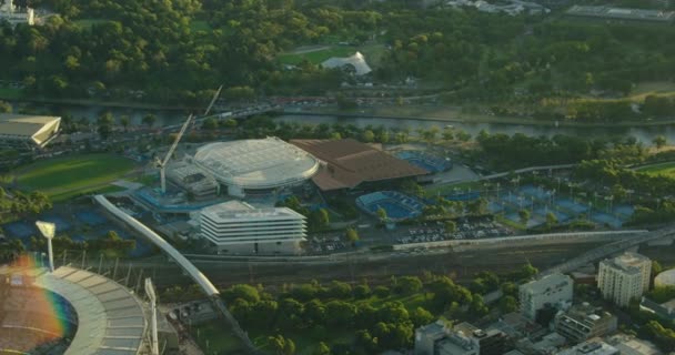Aerial view at sunset Melbourne Park arenas Australia — Stock Video