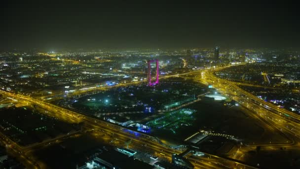 Flygfoto belyst vy Dubai Frame Zabeel Park UAE — Stockvideo