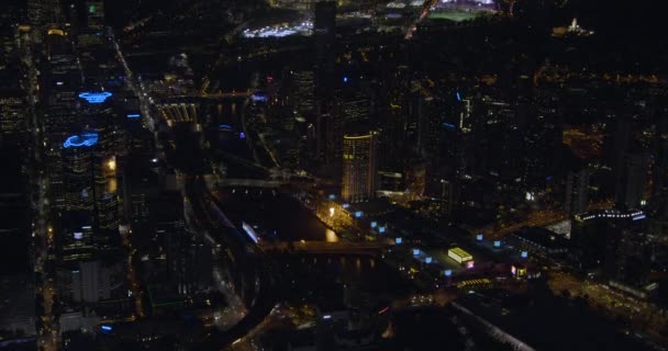 Vista aérea noite Crown Casino Yarra River Melbourne — Vídeo de Stock