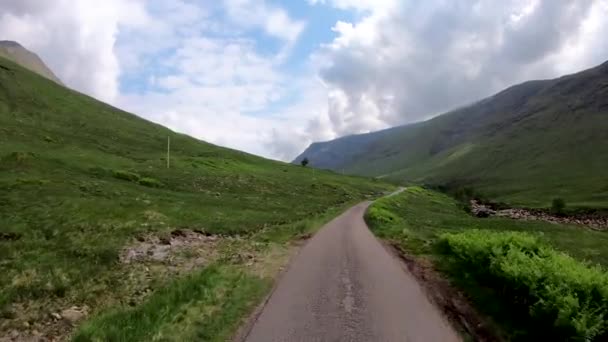 POV driving Glen Etive moorland Scottish highlands UK — Stock video