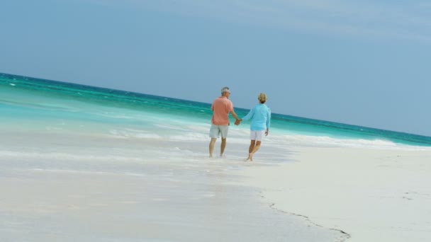 Couple d'âge mûr jouissant ensemble sur la plage tropicale Bahamas — Video