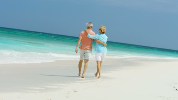 Liebevolle männliche und weibliche Senioren am Strand Bahamas — Stockvideo